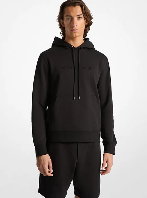 Michael Kors Embossed Logo Cotton Blend Hoodie BLACK Outlet