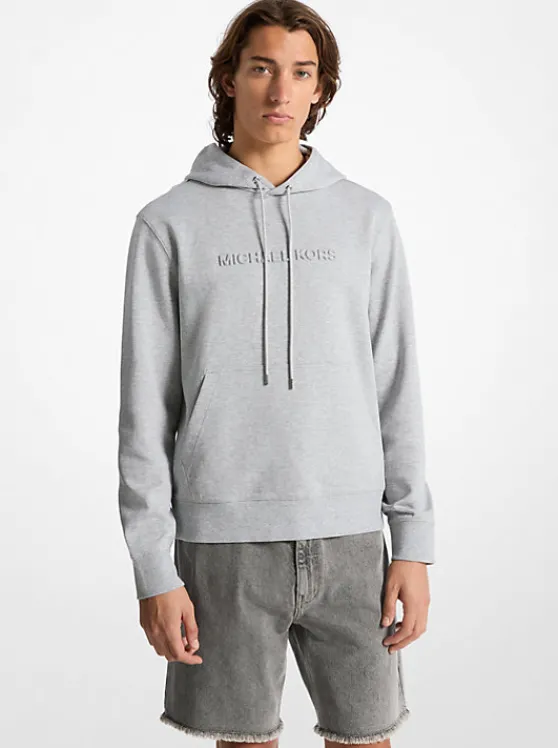 Michael Kors Embossed Logo Cotton Blend Hoodie HEATHERGREY Online