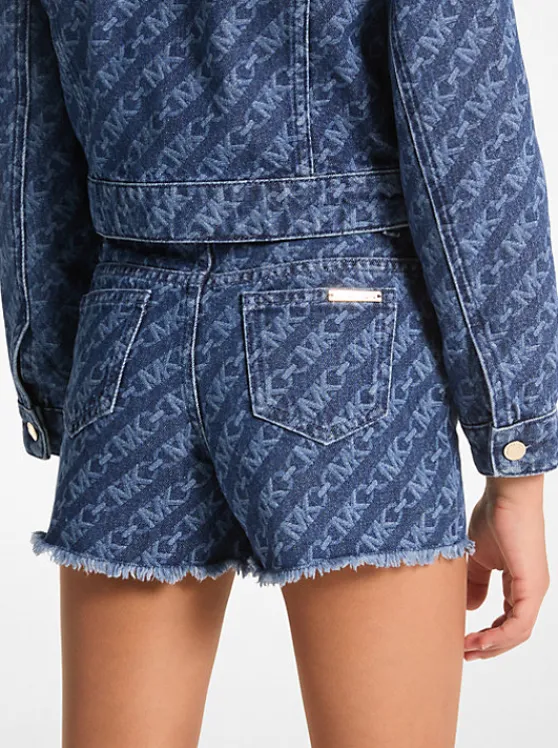 Michael Kors Empire Logo Print Denim Short BLUEDENIM Store