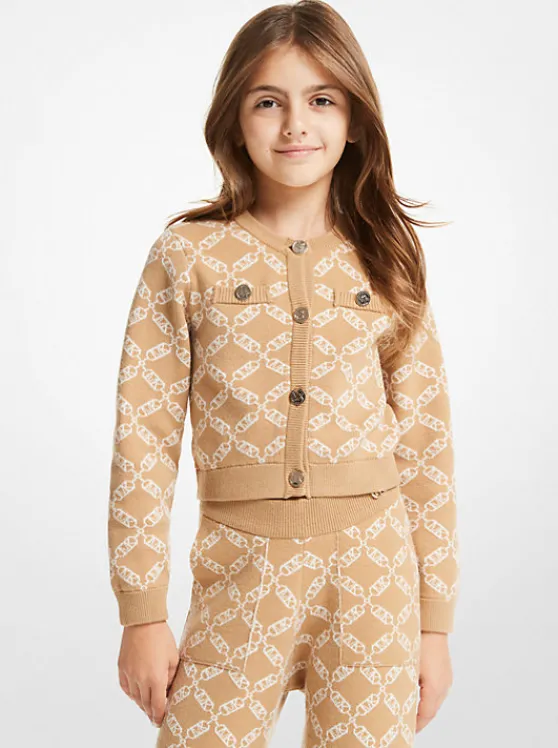 Michael Kors Empire Logo Print Knit Cardigan CAMEL Shop