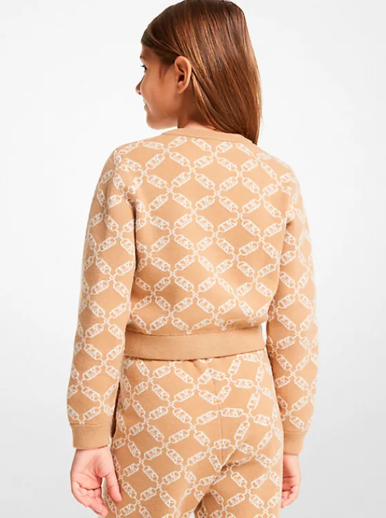 Michael Kors Empire Logo Print Knit Cardigan CAMEL Shop