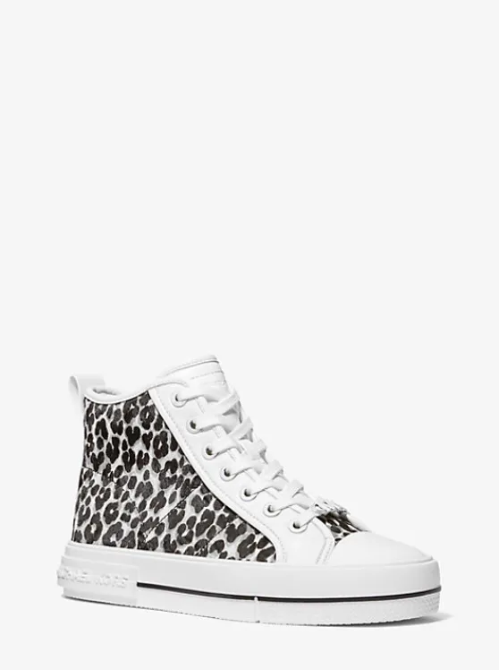 Michael Kors Evy Leopard Print Calf Hair High-Top Sneaker BLACKCOMBO Store