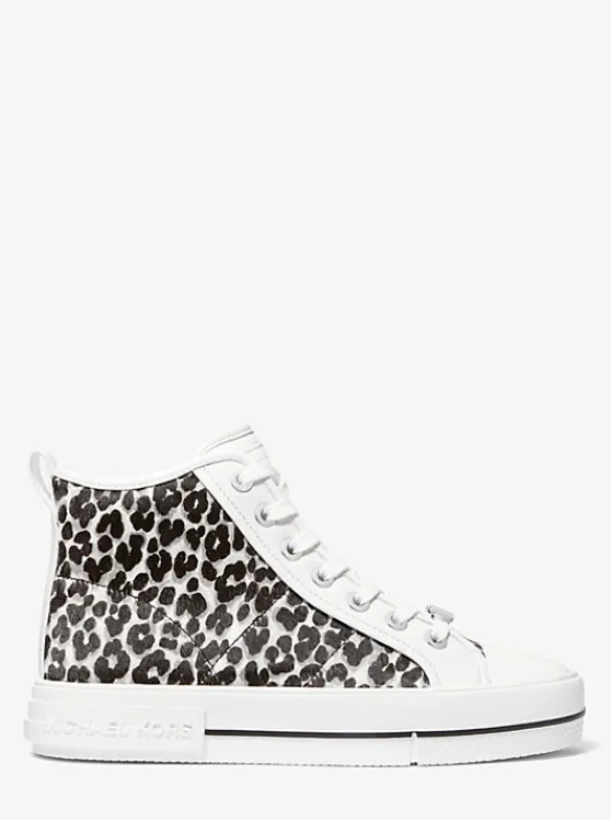 Michael Kors Evy Leopard Print Calf Hair High-Top Sneaker BLACKCOMBO Store