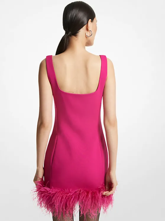 Michael Kors Feather Trim Stretch Crepe Shift Dress DEEPFUCHSIA Flash Sale