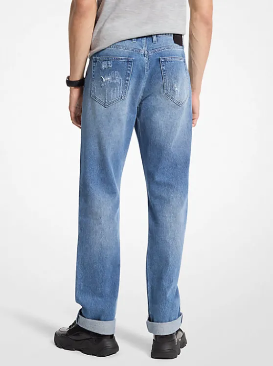 Michael Kors Finn Distressed Denim Jeans BLUEHERITAGEWASH Fashion