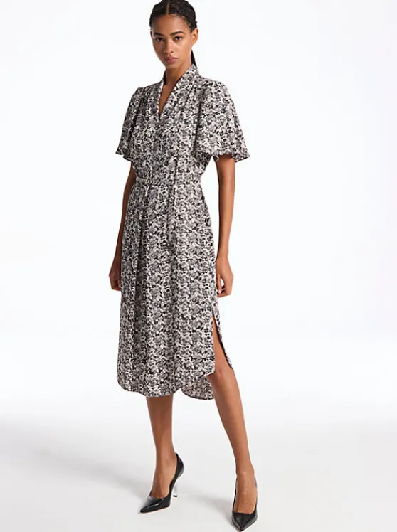 Michael Kors Floral Crepe Belted Dress BLACK Clearance