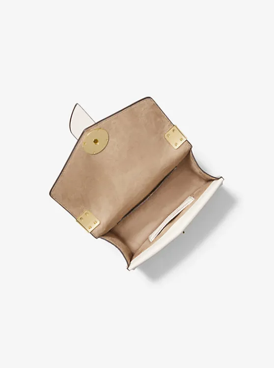 Michael Kors Greenwich Small Color-Block Logo and Saffiano Leather Crossbody Bag VANILLA/ACORN Best Sale