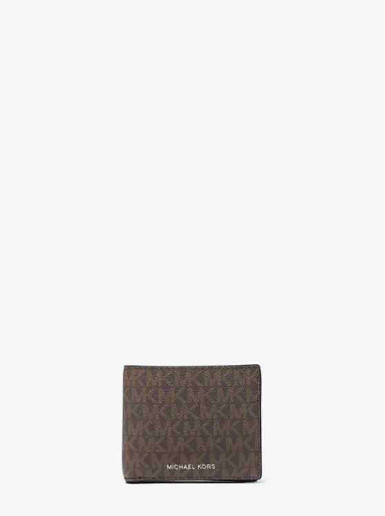 Michael Kors Greyson Logo Billfold Wallet With Coin Pocket BROWN/BLACK Outlet