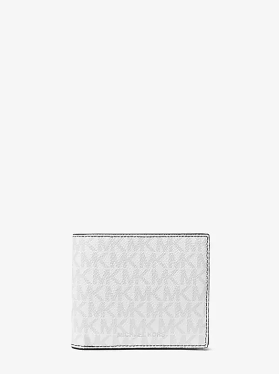 Michael Kors Greyson Logo Billfold Wallet With Coin Pocket BRIGHTWHT Clearance