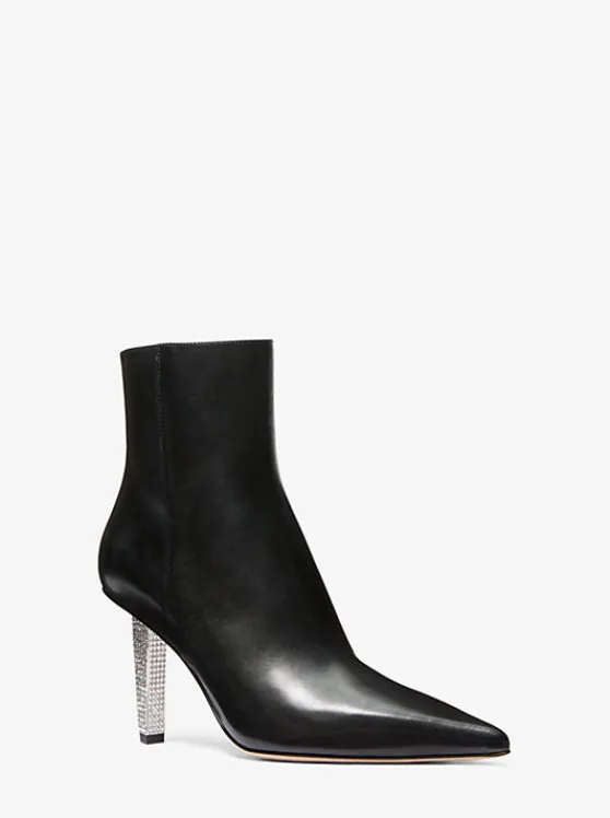 Michael Kors Halle Embellished Leather Ankle Boot BLACK Hot