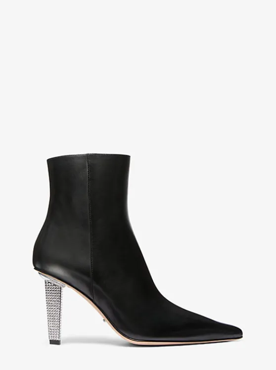 Michael Kors Halle Embellished Leather Ankle Boot BLACK Hot