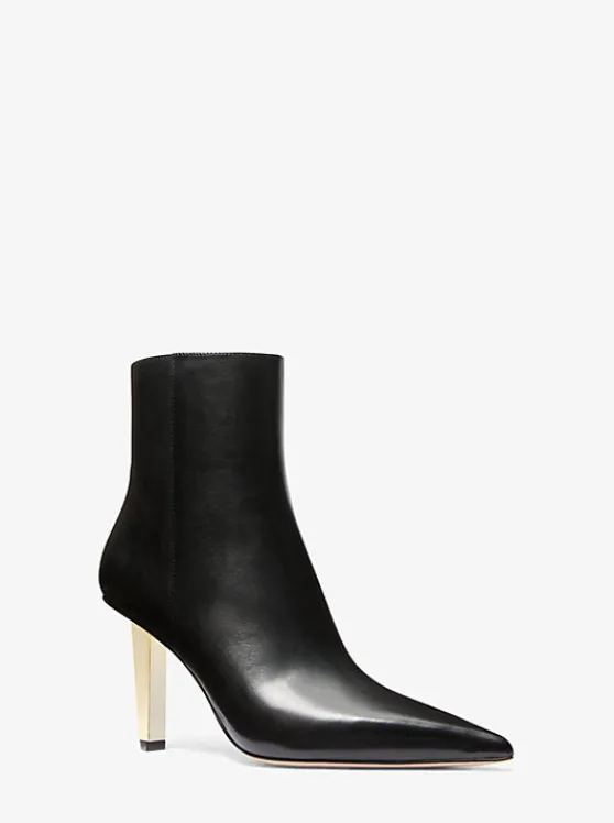 Michael Kors Halle Leather Ankle Boot BLACK Best Sale