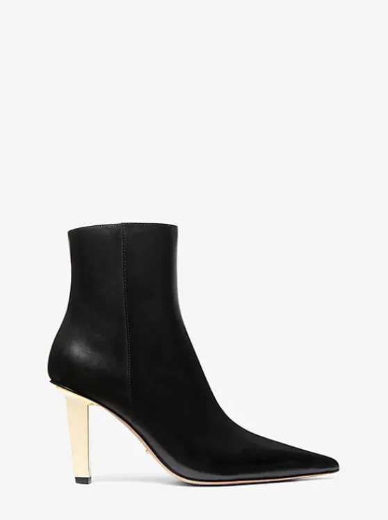 Michael Kors Halle Leather Ankle Boot BLACK Best Sale