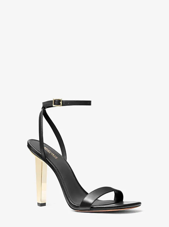 Michael Kors Halle Leather Sandal BLACK New