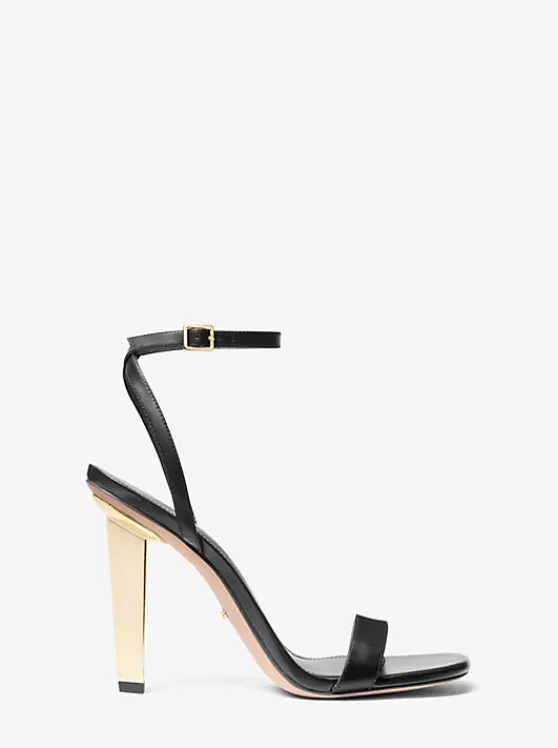 Michael Kors Halle Leather Sandal BLACK New