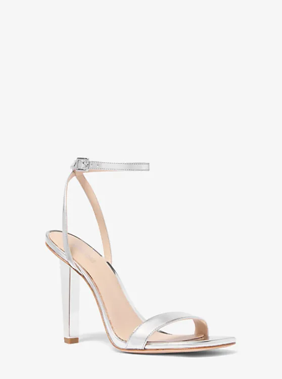 Michael Kors Halle Specchio Leather Sandal | SILVER Sale