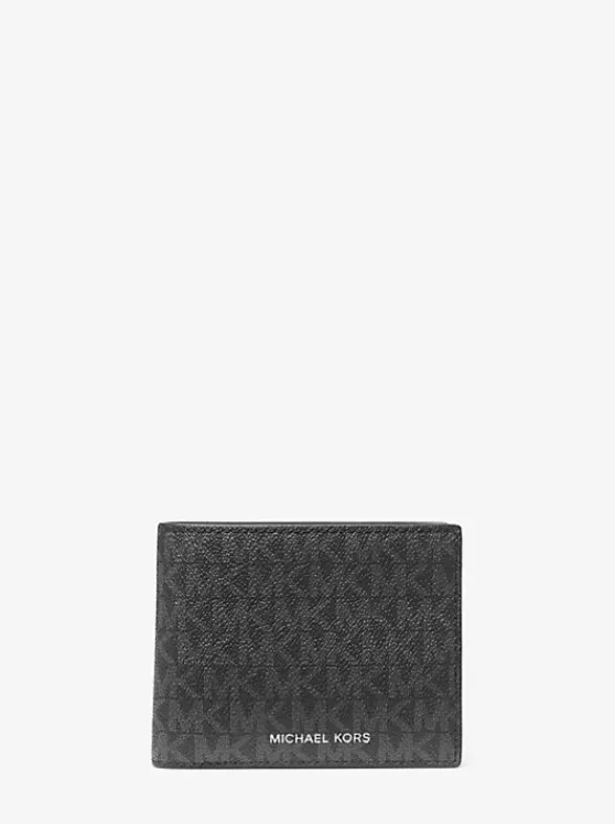 Michael Kors Harrison Logo Billfold Wallet With Passcase BLACK New