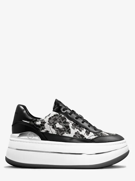 Michael Kors Hayes Leopard Logo and Leather Platform Sneaker BLACKCOMBO Cheap