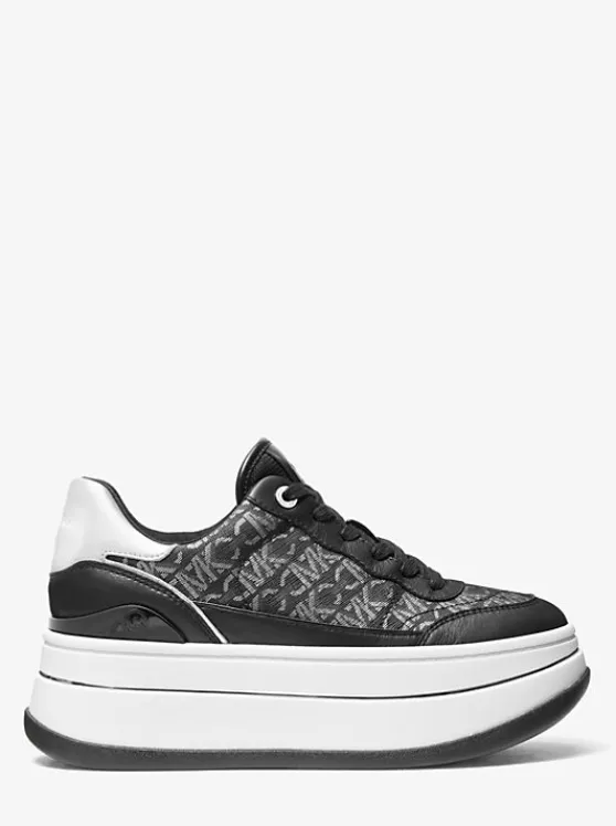 Michael Kors Hayes Metallic Empire Monogram and Leather Trainer | BLACK/SILVER Shop