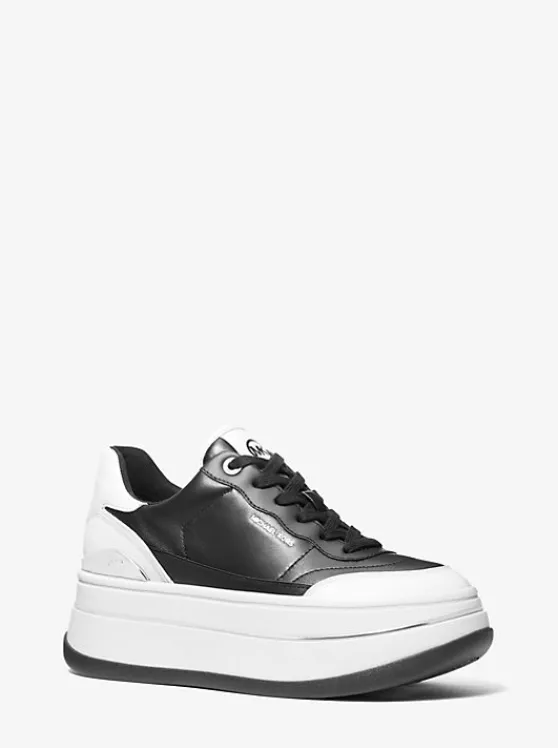 Michael Kors Hayes Two-Tone Leather Platform Sneaker BLACK/WHITE Shop