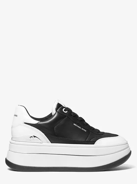 Michael Kors Hayes Two-Tone Leather Platform Sneaker BLACK/WHITE Shop