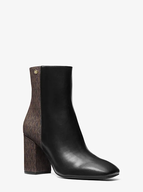 Michael Kors Hazel Signature Logo Trim Boot BLK/BROWN Sale