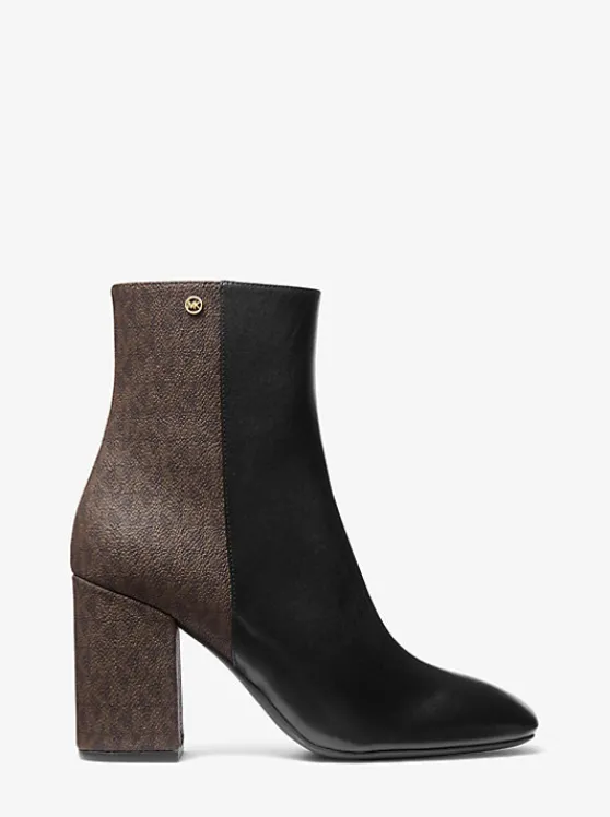 Michael Kors Hazel Signature Logo Trim Boot BLK/BROWN Sale