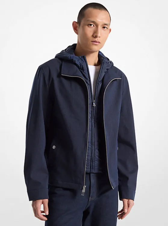 Michael Kors Herringbone Mixed-Media Jacket MIDNIGHT Flash Sale