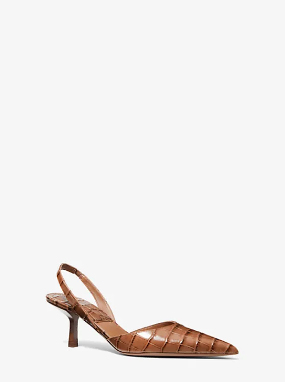 Michael Kors Holly Crocodile Embossed Leather Pump CHESTNUT Discount