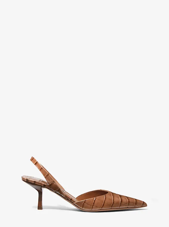 Michael Kors Holly Crocodile Embossed Leather Pump CHESTNUT Discount