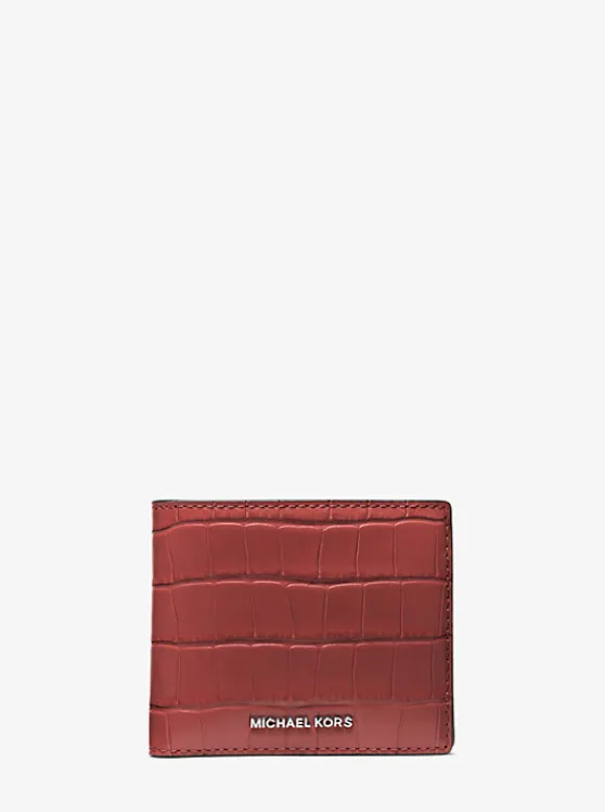 Michael Kors Hudson Crocodile Embossed Leather Billfold Wallet DARK_BRANDY Online