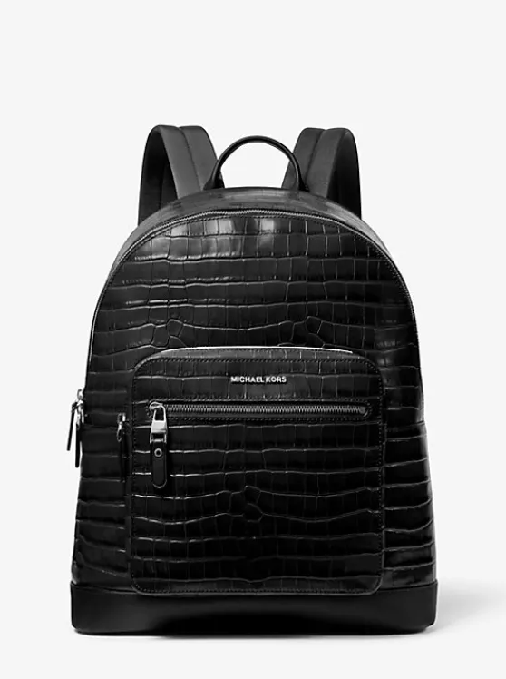 Michael Kors Hudson Crocodile Embossed Leather Commuter Backpack BLACK Shop