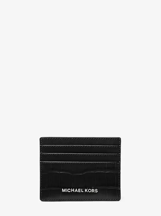 Michael Kors Hudson Crocodile Embossed Leather Tall Card Case | LUGGAGE Best Sale