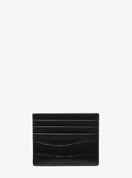 Michael Kors Hudson Crocodile Embossed Leather Tall Card Case | LUGGAGE Best Sale