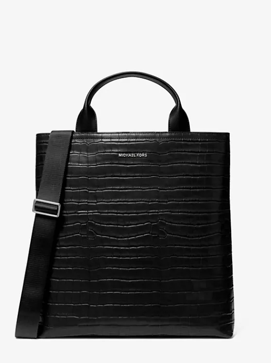 Michael Kors Hudson Crocodile Embossed Leather Tote Bag BLACK Store