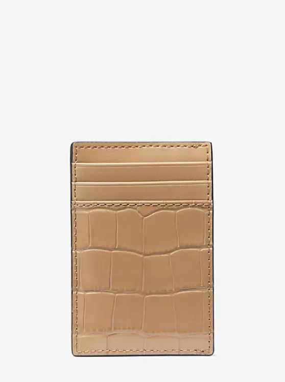 Michael Kors Hudson Crocodile-Embossed Leather Card Case HUSK Sale