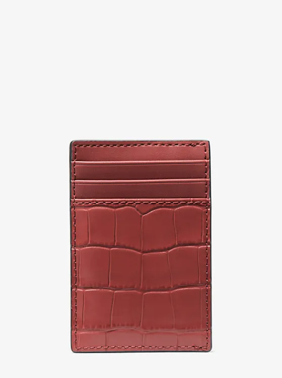 Michael Kors Hudson Crocodile-Embossed Leather Card Case DARK_BRANDY Shop