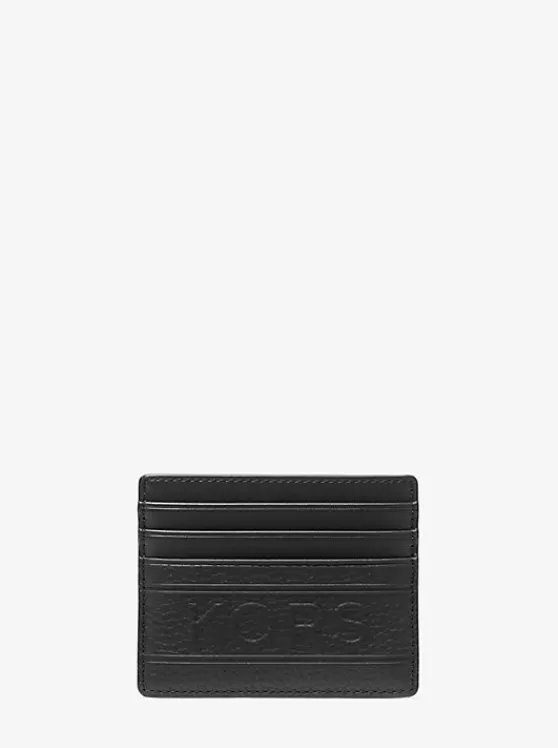 Michael Kors Hudson Embossed Pebbled Leather Tall Card Case BLACK Flash Sale