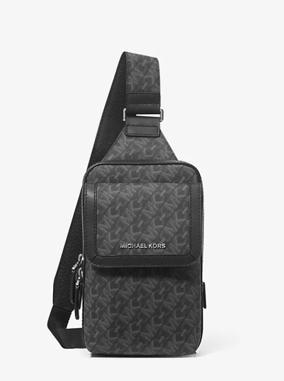 Michael Kors Hudson Empire Monogram Sling Pack BLACK Sale