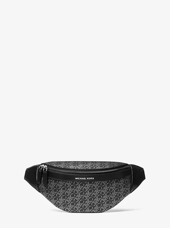 Michael Kors Hudson Empire Monogram Sling Pack BLACK/SILVER Clearance