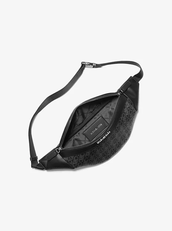 Michael Kors Hudson Empire Monogram Sling Pack BLACK/SILVER Clearance