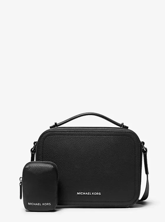 Michael Kors Hudson Pebbled Leather Crossbody Bag BLACK Clearance