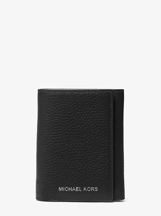 Michael Kors Hudson Pebbled Leather Tri-Fold Wallet | BLACK Online