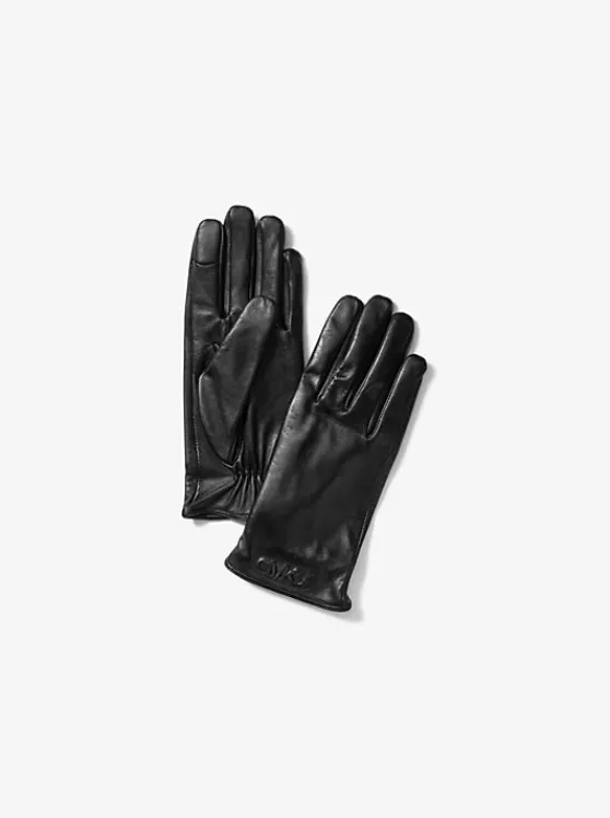 Michael Kors 2-in-1 Leather and Faux Fur Gloves BLACK Flash Sale