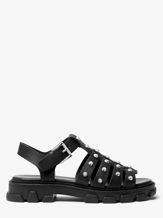 Michael Kors Jagger Studded Metallic Leather Sandal BLACK Fashion