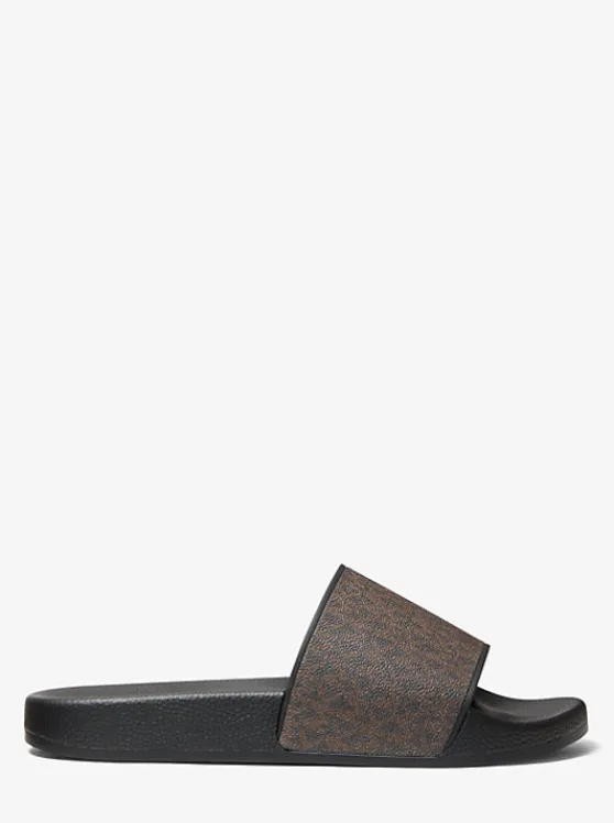 Michael Kors Jake Logo Slide Sandal BROWN/BLACK Sale