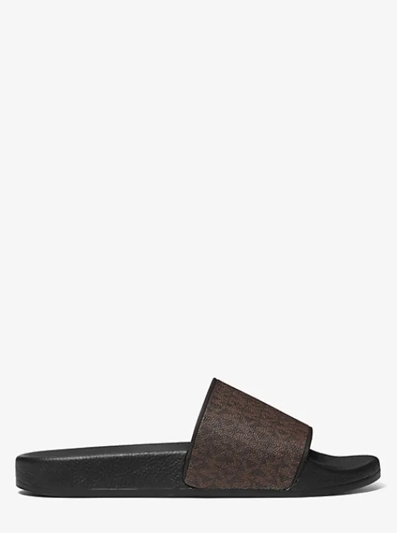 Michael Kors Jake Logo Slide Sandal BROWN/BLK Fashion