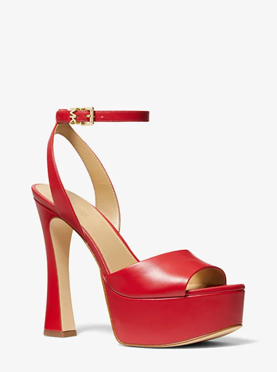 Michael Kors Jensen Leather Platform Sandal CRIMSON Fashion