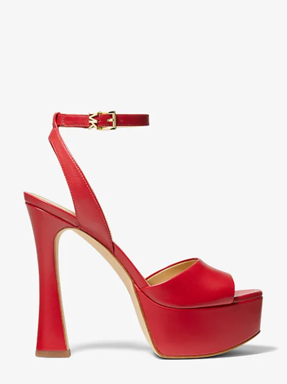 Michael Kors Jensen Leather Platform Sandal CRIMSON Fashion