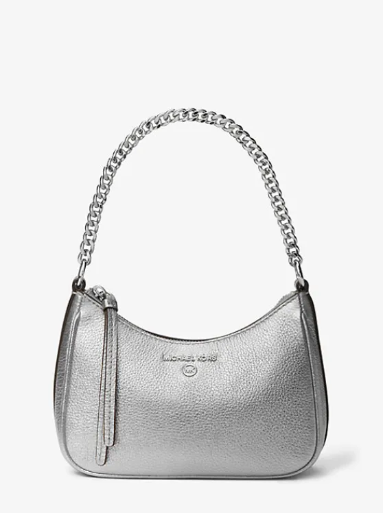 Michael Kors Jet Set Charm Small Metallic Leather Pochette SILVER New